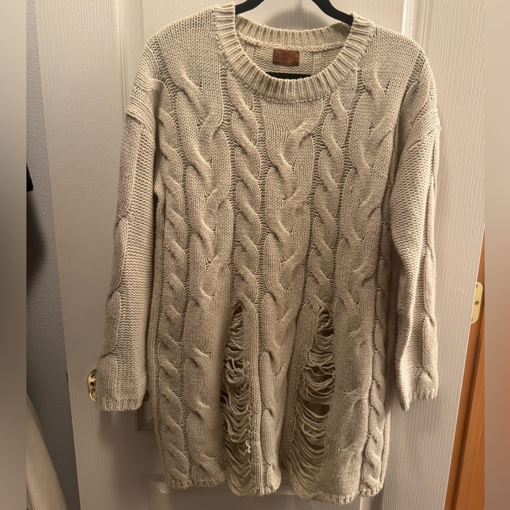 POL Cable Knit Sweater Dress - Cream